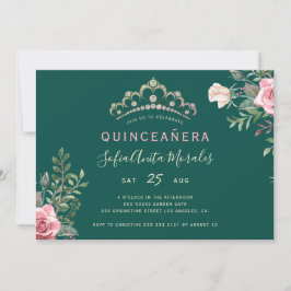 Elegante Blumenprinzessin tiara green Quinceanera Einladung