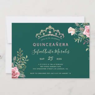 Elegante Blumenprinzessin-Tiara grün Quinceanera Einladung