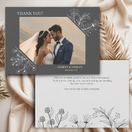 Elegante Blumenrauche Grau Hochzeit Dankeskarte