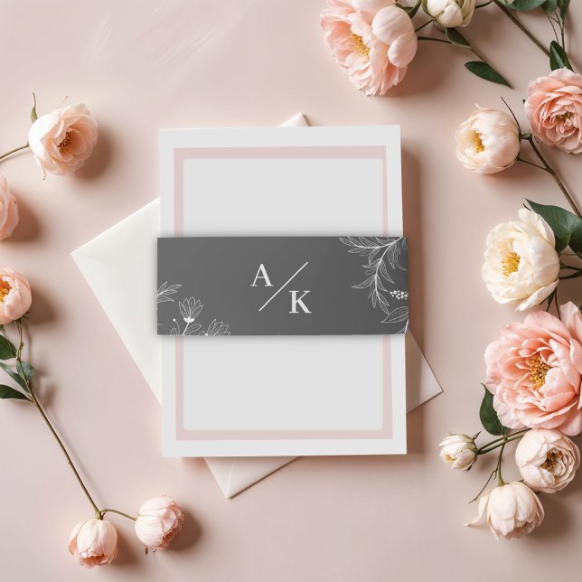 Elegante Blumenrauche Grau Hochzeit Einladungsbanderole (Von Creator hochgeladen)