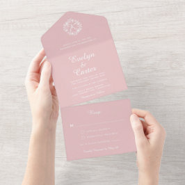 Elegante Blumenreath Dusty Rose Hochzeit All In One Einladung