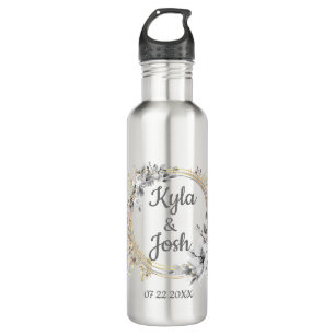 Elegante Blumenreath Personalisiert Hochzeit Edelstahlflasche