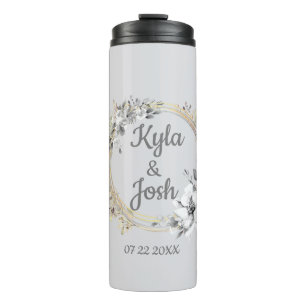 Elegante Blumenreath Personalisiert Hochzeit Thermosbecher