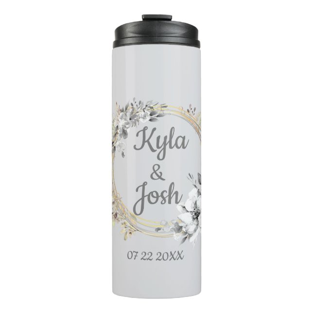Elegante Blumenreath Personalisiert Hochzeit Thermosbecher (Vorderseite)