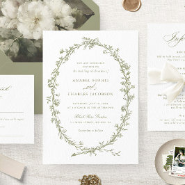 Elegante Blumenreath Vintag Sage Green Wedding Einladung