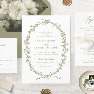 Elegante Blumenreath Vintag Sage Green Wedding Einladung