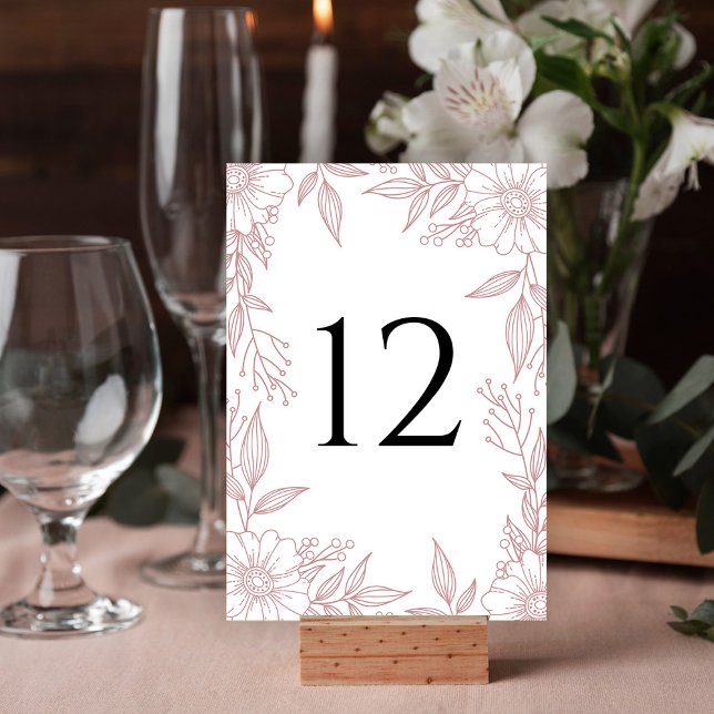Elegante Blumenreihe Zeichnend Blush Pink Hochzeit Tischnummer (Von Creator hochgeladen)