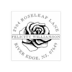 Elegante BlumenRosen-Blüten-Blumen-Wappen-Adresse Gummistempel