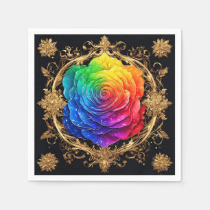 Elegante Blumenrosen mit goldenen Barockakzenten Serviette