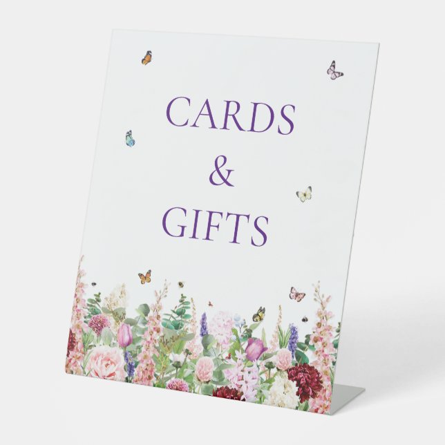 Elegante Blumenschmetterlinge Karten und Geschenke Sockelschild (Vorderseite)