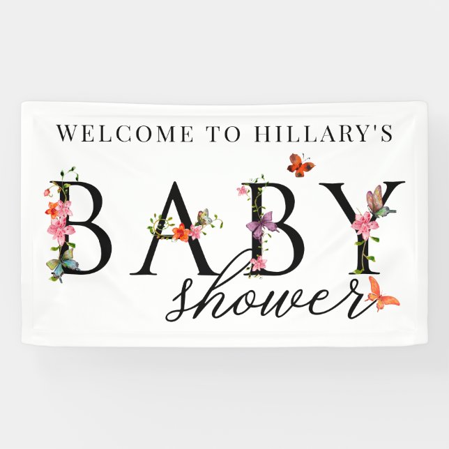 Elegante Blumenschmetterlings-Babyparty-Fahne Banner (Horizontal)