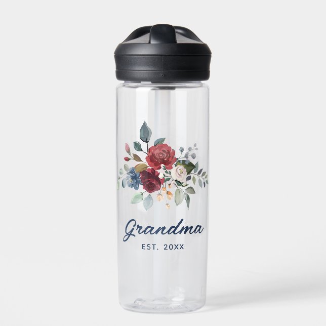 Elegante Blumenschrift Botanische Großmutter Custo Trinkflasche (Vorderseite)