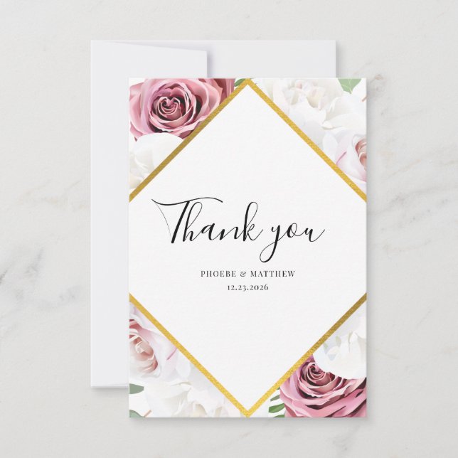 Elegante Blumenschrift Hochzeit Dankeskarte (Vorderseite)