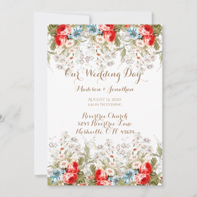 Elegante Blumenschrift Hochzeit Einladung (Vorderseite)