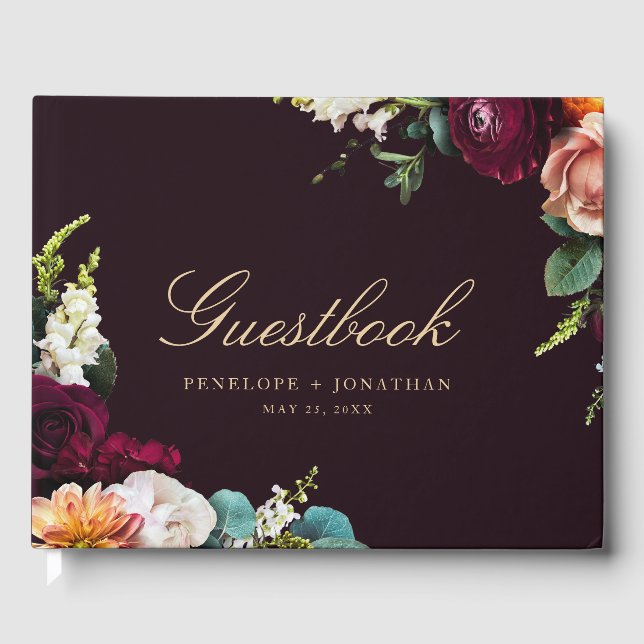 Elegante Blumenschrift Hochzeit Gästebuch (Vorderseite)