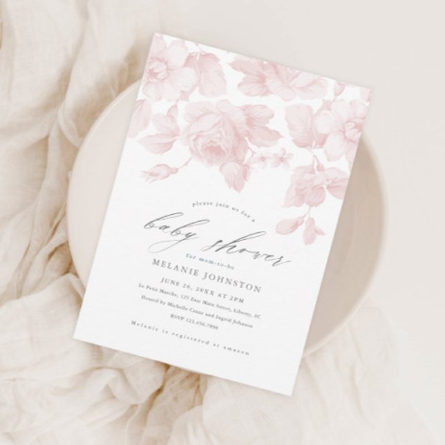 Elegante Blumenschrift Pink Baby Shower Einladung (Von Creator hochgeladen)