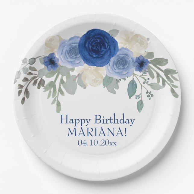 Elegante Blumensegel Blaue Blumengeburt Party Pappteller (Vorderseite)