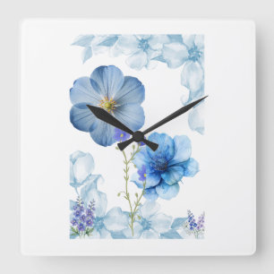 Elegante Blumenwanduhr – Chic Botanische Blumen Quadratische Wanduhr