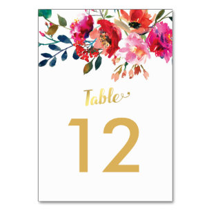 Elegante Blumenwatercolor-weißes GoldTischnummern Tischnummer