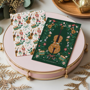 Elegante Blumenweihnachtscreme Ballett Geige Feiertagskarte