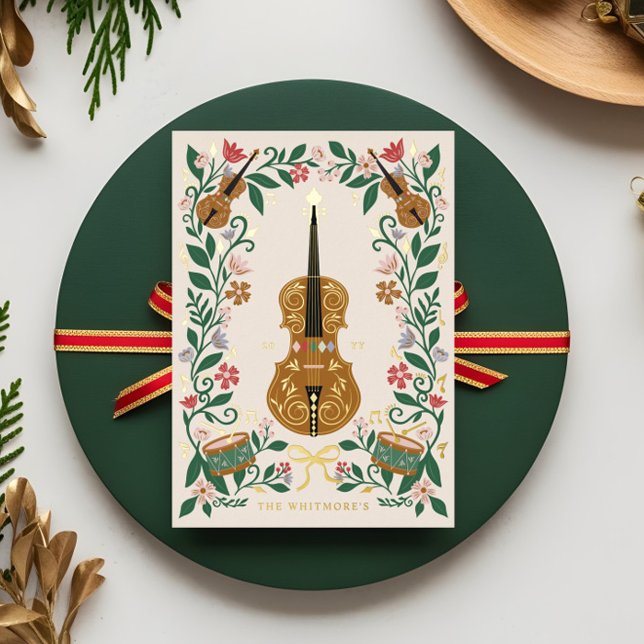 Elegante Blumenweihnachtskugel Folien Feiertagskarte (Elegant Floral Christmas Nutcracker Ballet Musical Foil Holiday Card)