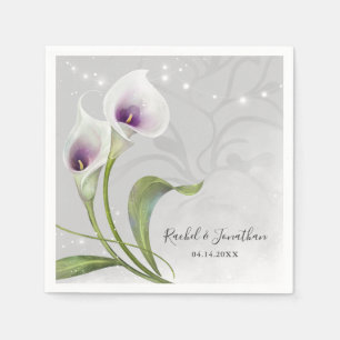 Elegante Blumenweiße und Lila Calla Lily Wedding Serviette