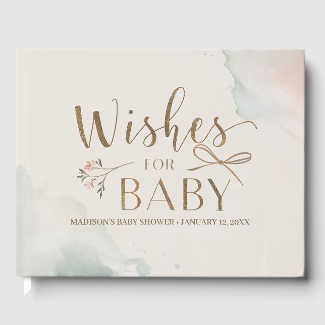 Elegante Blumenwünsche für Baby Shower Gästebuch (Vorderseite)