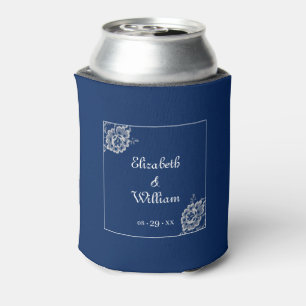 Elegante Blumenzange auf Blue Wedding Dosenkühler