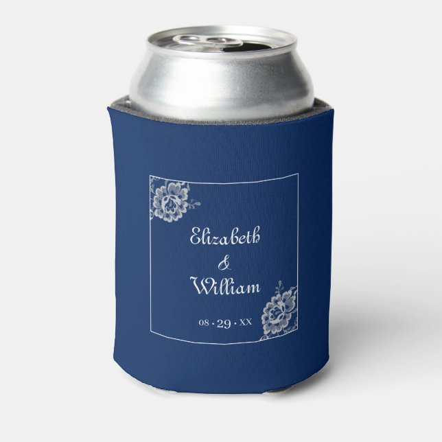 Elegante Blumenzange auf Blue Wedding Dosenkühler (Kanne Rückseite)