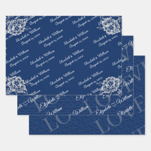 Elegante Blumenzange auf Blue Wedding Geschenkpapier Set