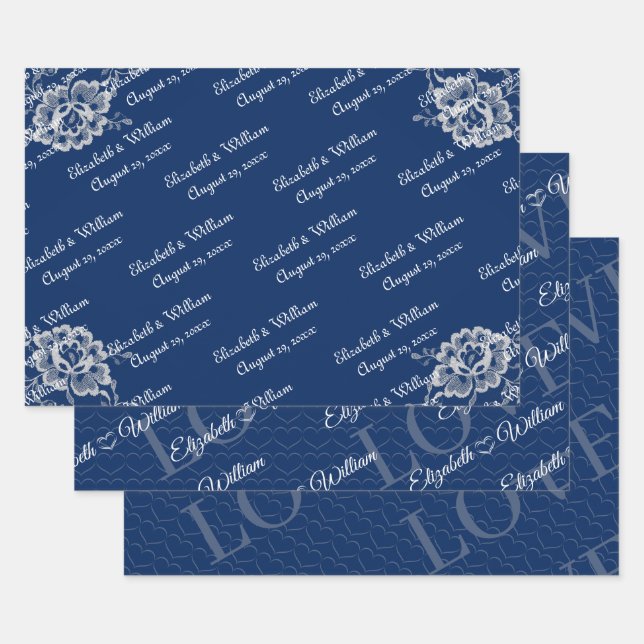 Elegante Blumenzange auf Blue Wedding Geschenkpapier Set (Set)
