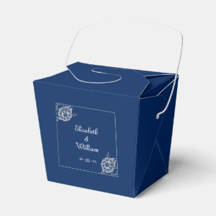 Elegante Blumenzange auf Blue Wedding Geschenkschachtel