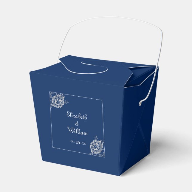 Elegante Blumenzange auf Blue Wedding Geschenkschachtel (Vorderseite)
