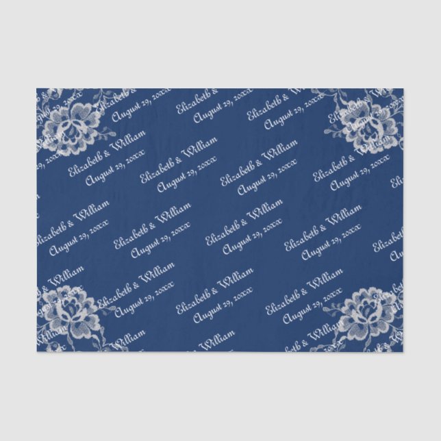 Elegante Blumenzange auf Blue Wedding Seidenpapier (Vorderseite)