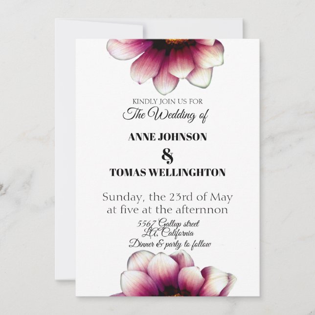 Elegante Blumenzellenhochzeitkarte Einladung (Vorderseite)