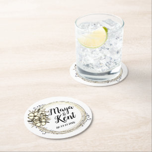 Elegante Blumenzeremonie Personalisiert Runder Pappuntersetzer