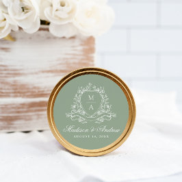 Elegante Blumenzwiebeln Monogram Sage Green Weddin Runder Aufkleber