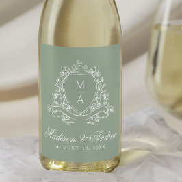 Elegante Blumenzwiebeln Monogram Sage Green Weddin Weinetikett