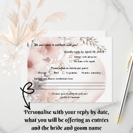 Elegante Blush & Beige Boho Blumenhochzeit RSVP Karte