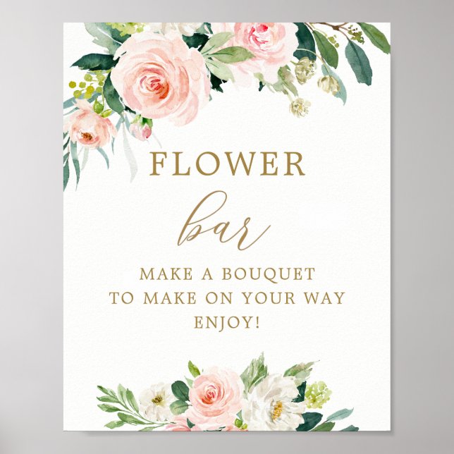 Elegante Blush Bloral Bouquet Blume Bar Poster (Vorne)