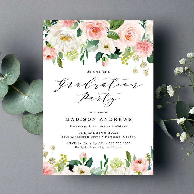 Elegante Blush Bloral Graduation Party Einladung (Von Creator hochgeladen)