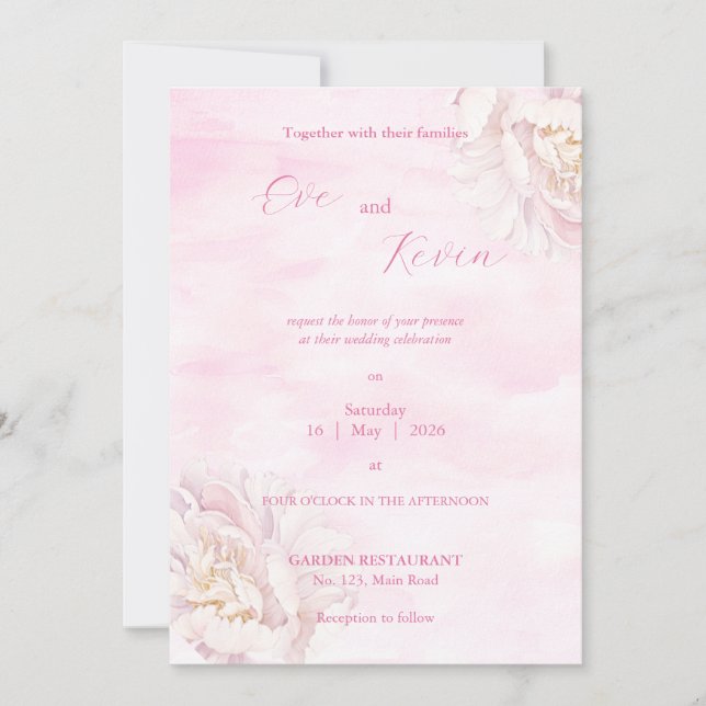 Elegante Blush Bloral Wedding Einladung - Bearbeit (Vorderseite)