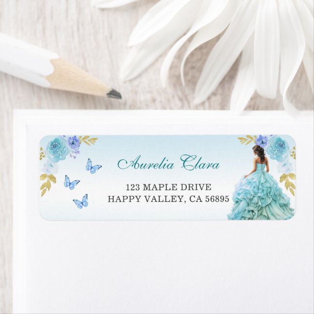 Elegante Blush Blue Floral Quinceñera Rückkehr (Insitu)