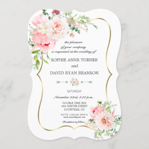Elegante Blush Blume Goldene geometrische Hochzeit Einladung
