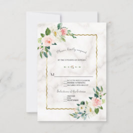 Elegante Blush Blume Hochzeit Gold Marmor RSVP Karte