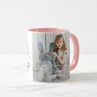 Elegante Blush Blume Wreath Girl Foto Taufe Tasse