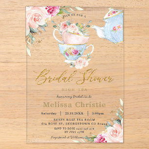 Elegante Blush-Blumen-High-Tea-Party-Brautdusche Acryleinladungen