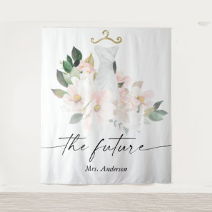 Elegante Blush-Blumen-Hochzeitstorte-Hintergrund Wandteppich