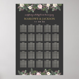 Elegante Blush-Blumen-Holzkohle-Hochzeitsbestuhlun Poster