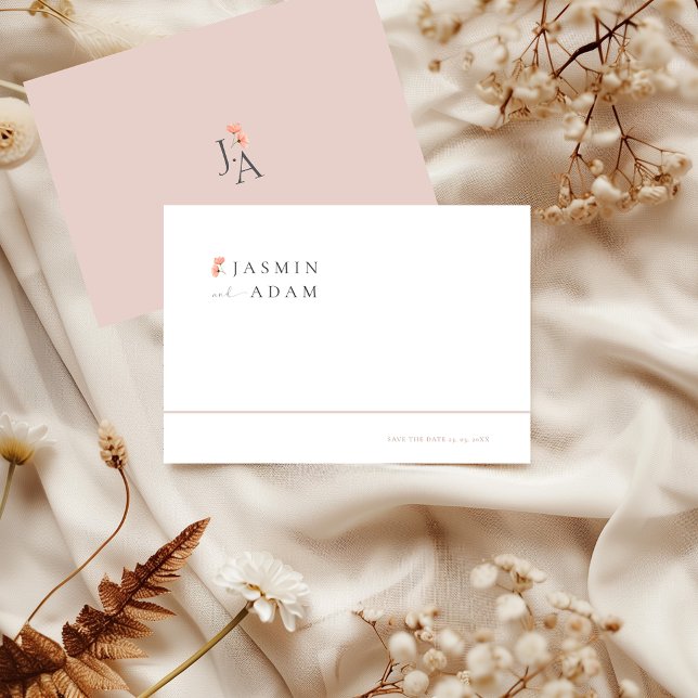 Elegante Blush-Blumen-Monogramm-Hochzeit Save The Date (Elegant Blush Floral Save the Date Card)